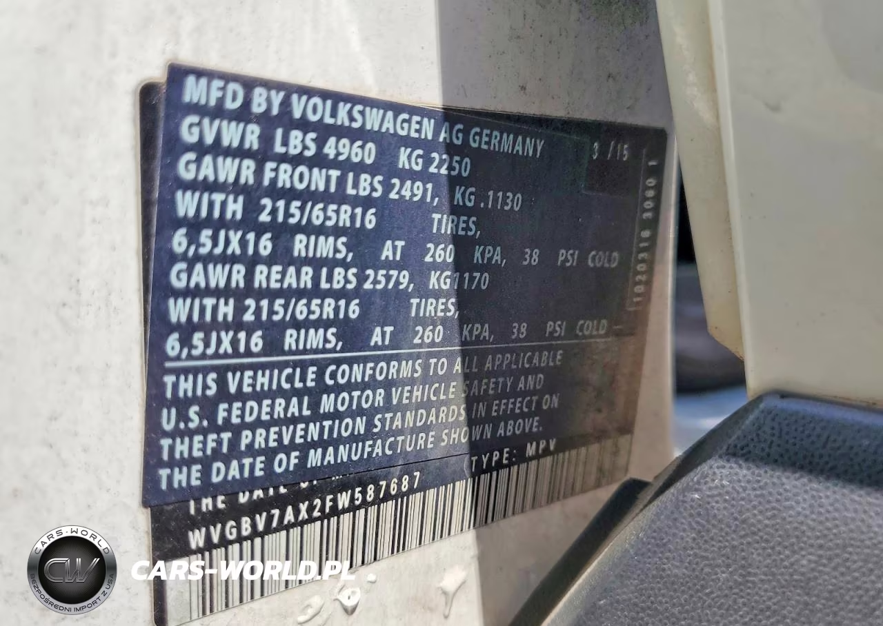 2015 Volkswagen Tiguan S VIN:WVGBV7AX2FW587687 - 13