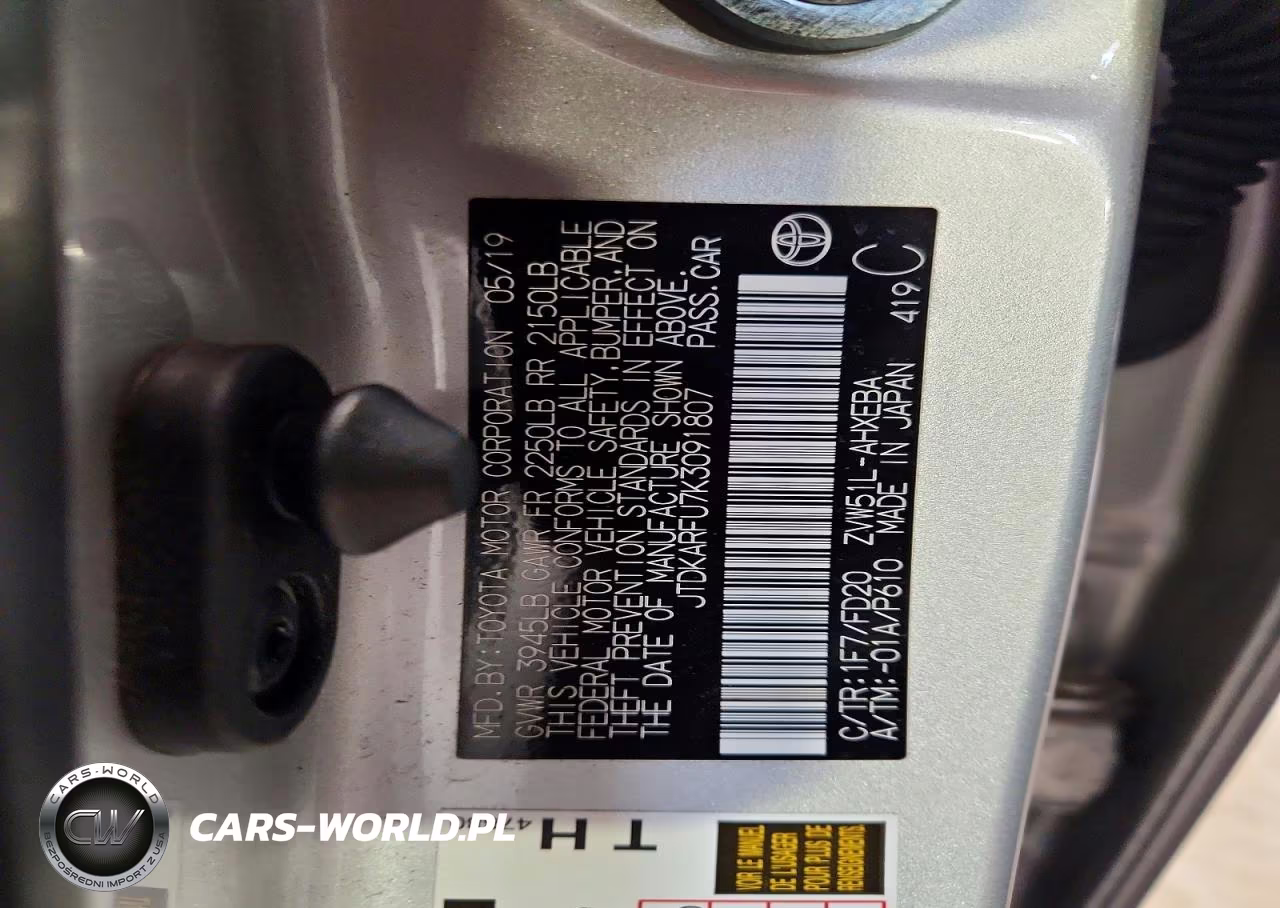 2019 Toyota Prius Le VIN:JTDKARFU7K3091807 - 12