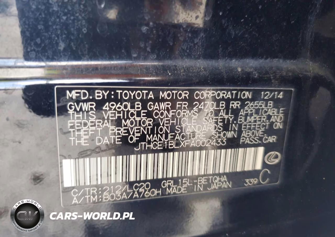 2015 Lexus Gs 350 VIN:JTHCE1BLXFA002433 - 12