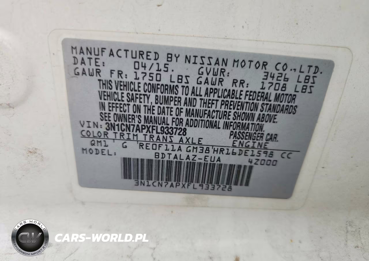 2015 Nissan Versa 1.6 S Plus VIN:3N1CN7APXFL933728 - 12