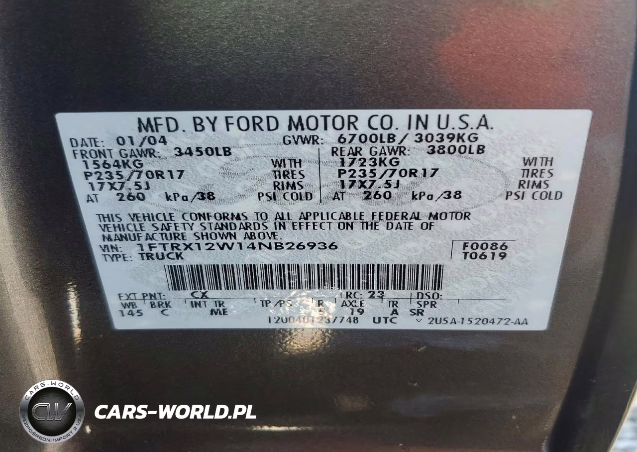 2004 Ford F150 VIN:1FTRX12W14NB26936 - 12