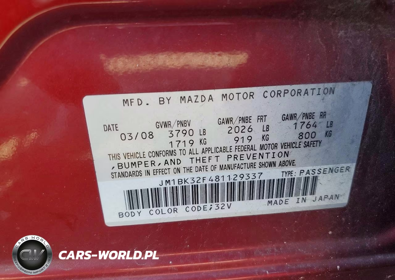 2008 Mazda 3 I VIN:JM1BK32F481129337 - 12