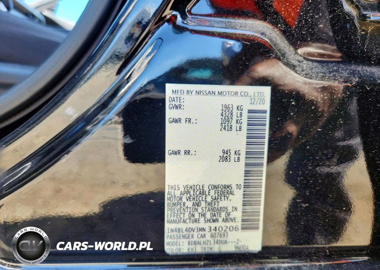 2021 Nissan Altima Sv Fwd VIN:1N4BL4DV3MN340206 - 12
