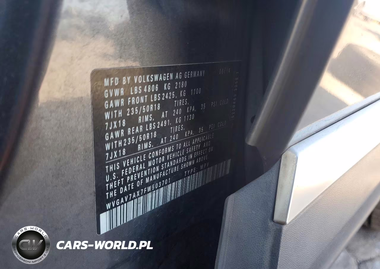 2015 Volkswagen Tiguan S VIN:WVGAV7AX7FW503701 - 14