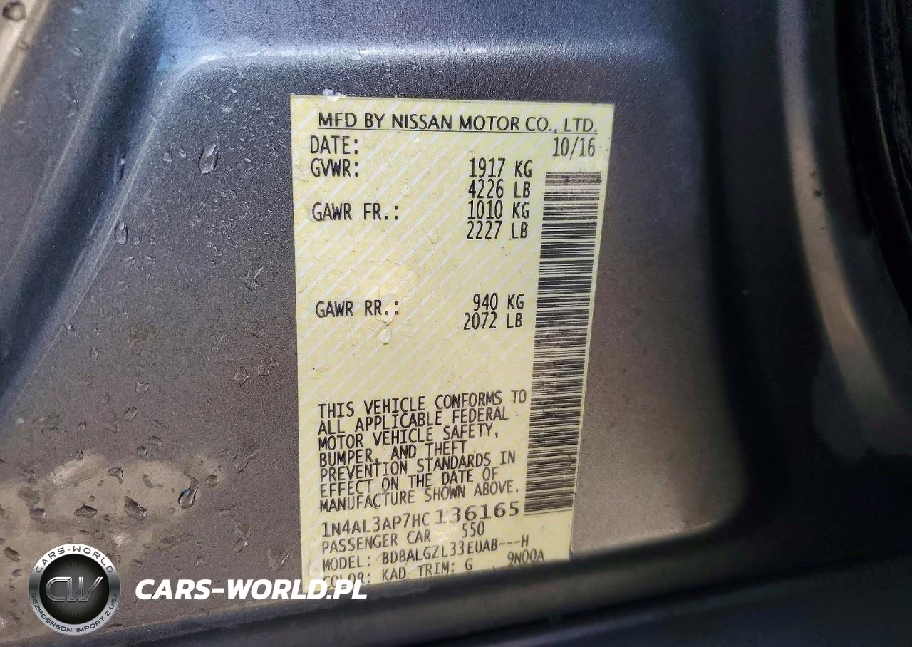 2017 Nissan Altima 2.5 S VIN:1N4AL3AP7HC136165 - 12