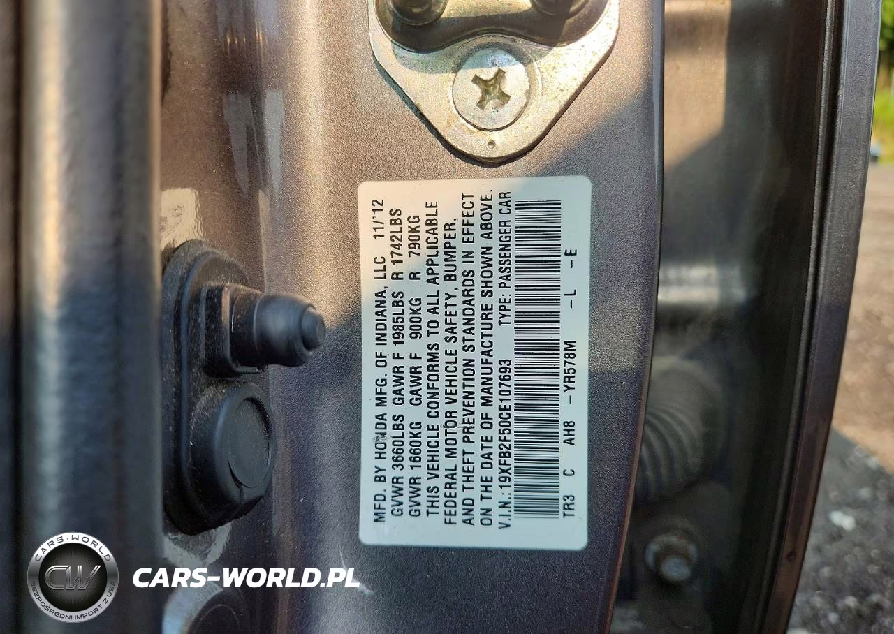 2012 Honda Civic Lx VIN:19XFB2F50CE107693 - 13