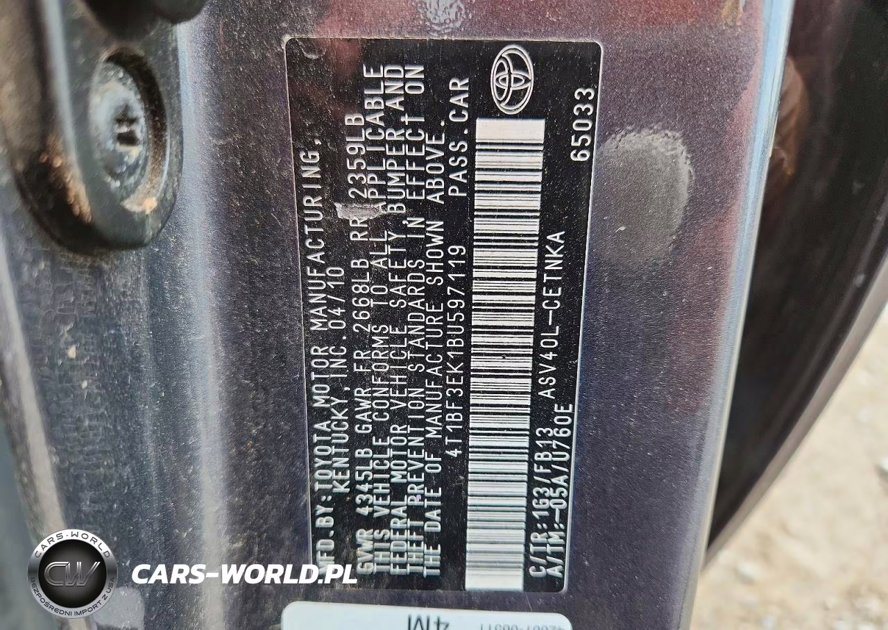 2011 Toyota Camry Le VIN:4T1BF3EK1BU597119 - 12