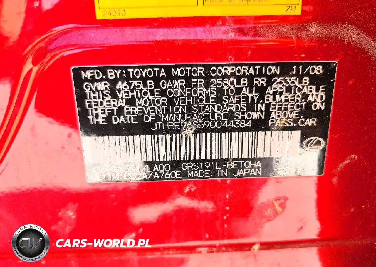 2009 Lexus Gs 350 VIN:JTHBE96S590044384 - 12