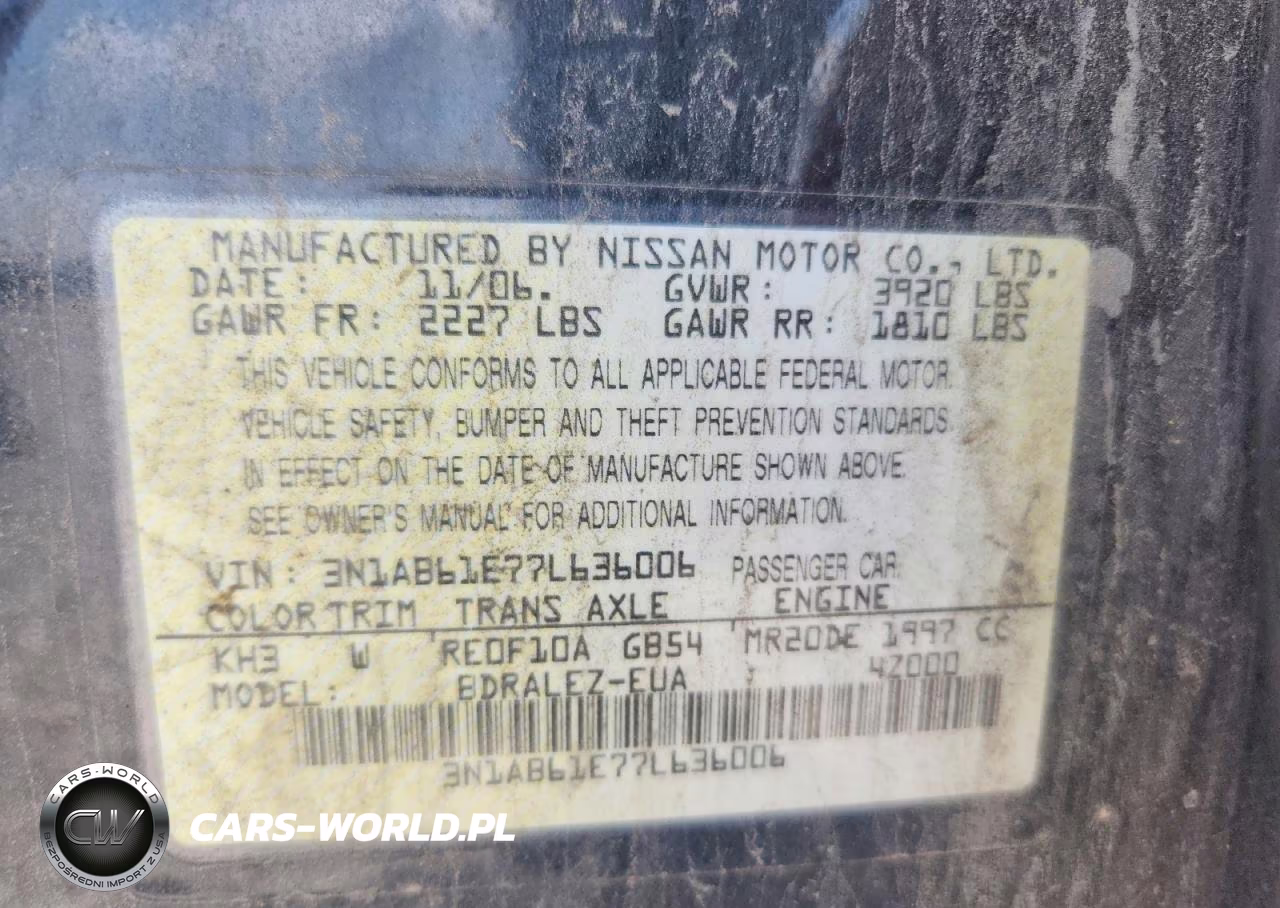 2007 Nissan Sentra 2.0 VIN:3N1AB61E77L636006 - 12