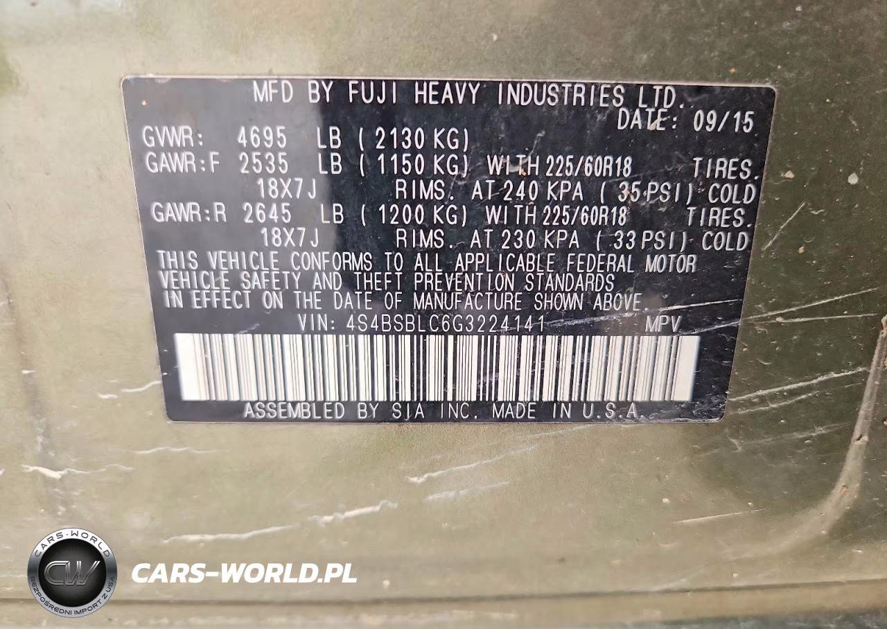 2016 Subaru Outback 2.5I Limited VIN:4S4BSBLC6G3224141 - 13