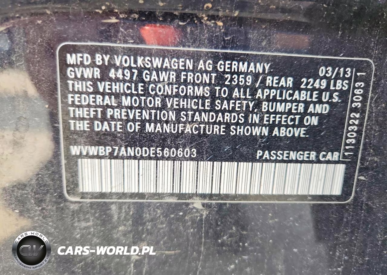 2013 Volkswagen Cc Sport VIN:WVWBP7AN0DE560603 - 12