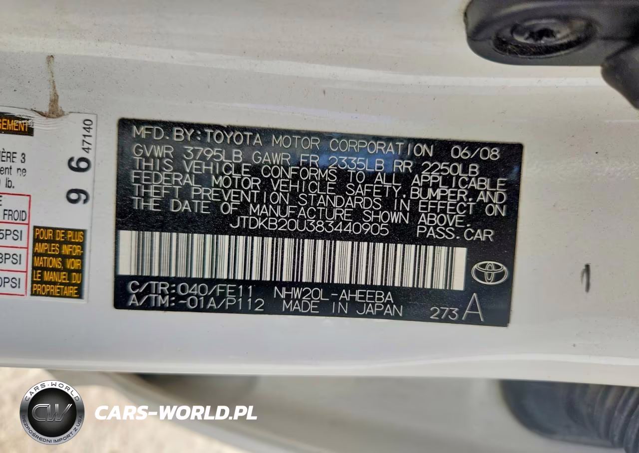 2008 Toyota Prius Touring VIN:JTDKB20U383440905 - 12
