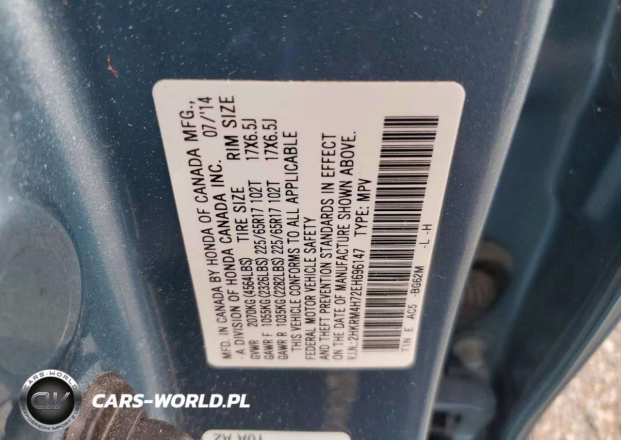 2014 Honda Cr-V Exl VIN:2HKRM4H72EH696147 - 13