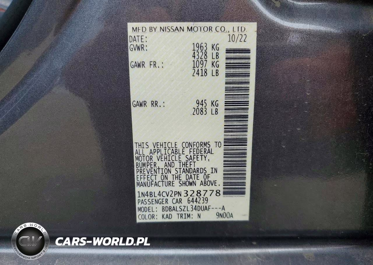 2023 Nissan Altima Sr VIN:1N4BL4CV2PN328778 - 12