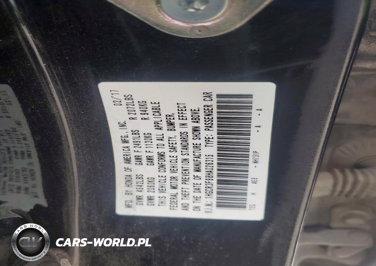 2017 Honda Accord Touring VIN:1HGCR3F98HA026315 - 12