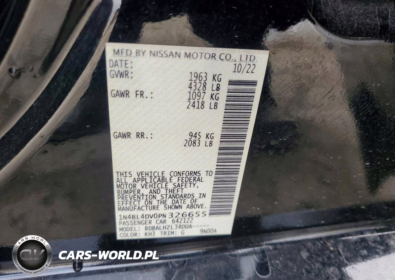 2023 Nissan Altima Sv VIN:1N4BL4DV0PN326655 - 12