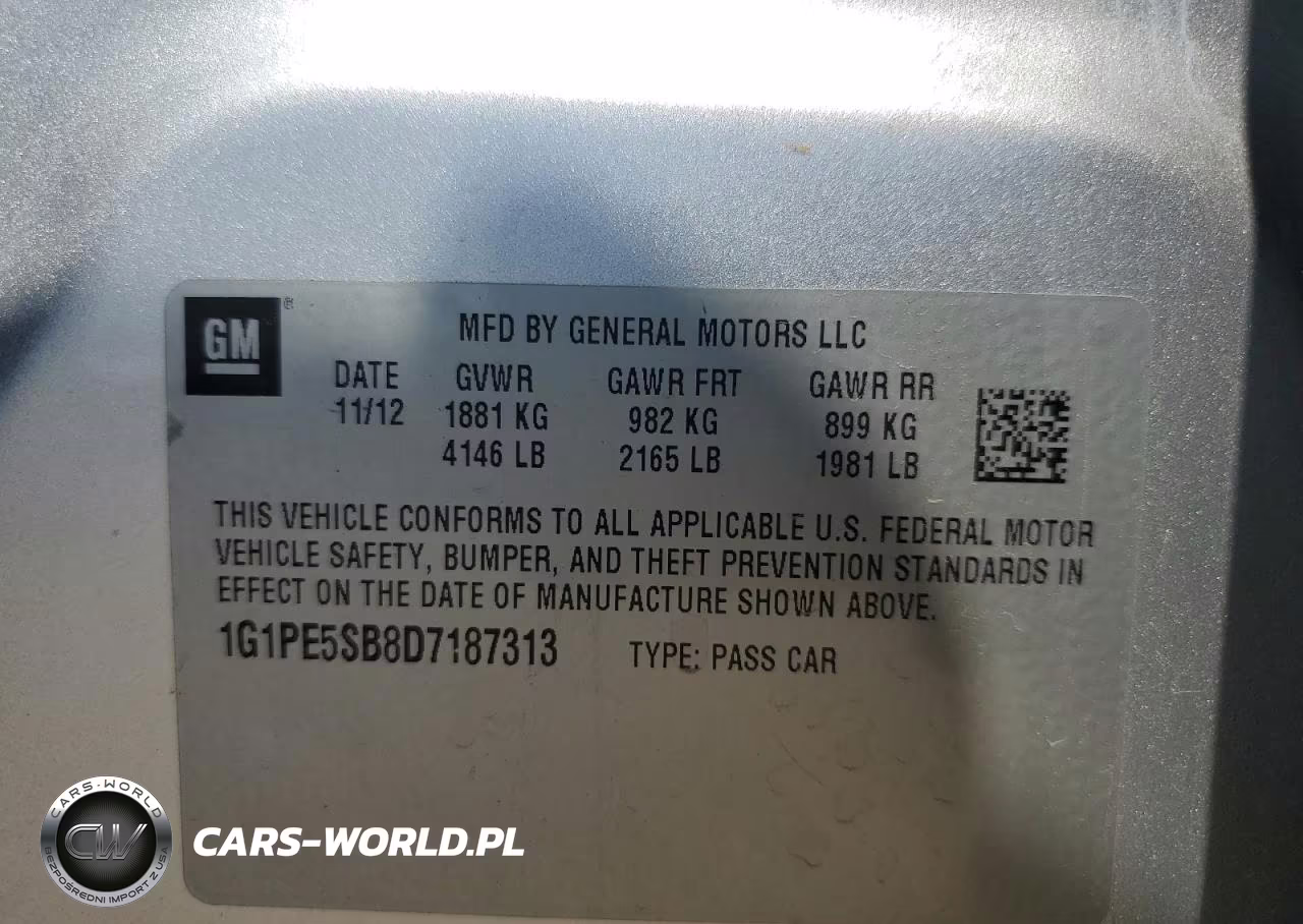 2013 Chevrolet Cruze Lt VIN:1G1PE5SB8D7187313 - 12