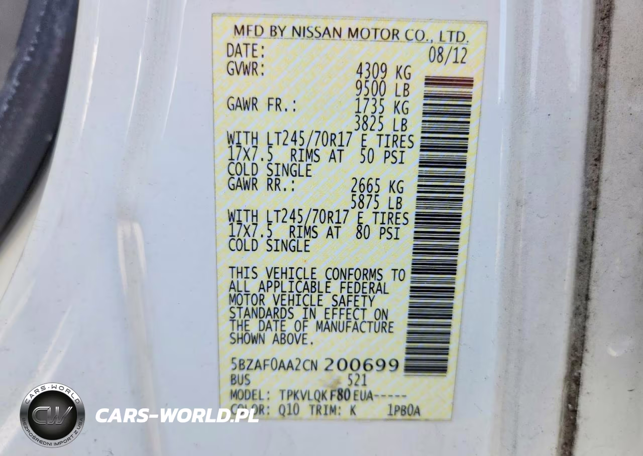 2012 Nissan Nv 3500 Hd S VIN:5BZAF0AA2CN200699 - 14
