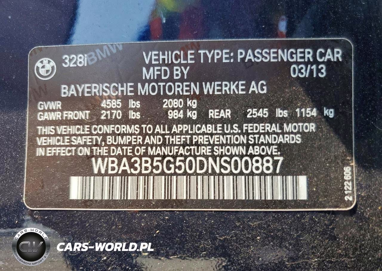 2013 BMW 328 Xi Sulev VIN:WBA3B5G50DNS00887 - 12