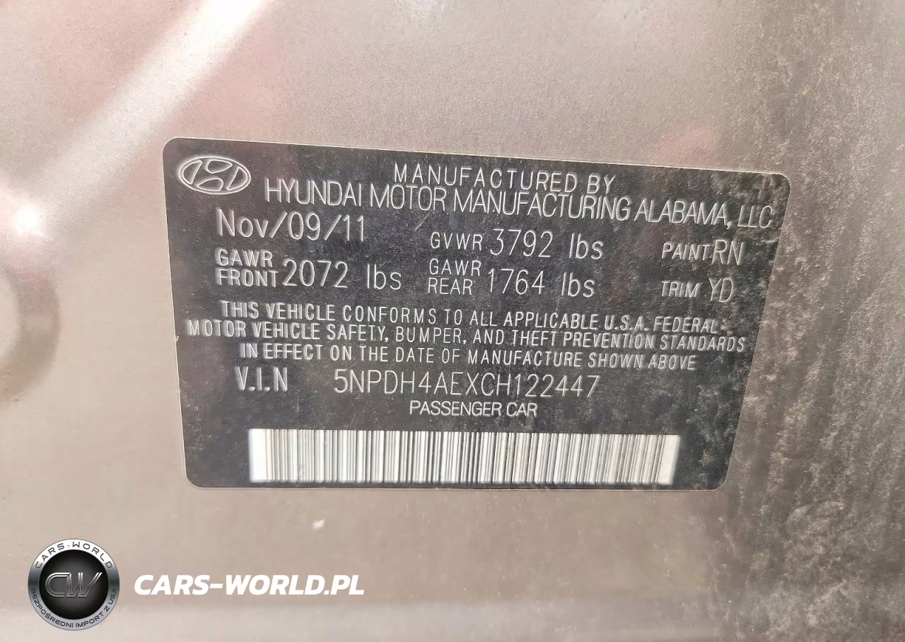2012 Hyundai Elantra Gls VIN:5NPDH4AEXCH122447 - 12