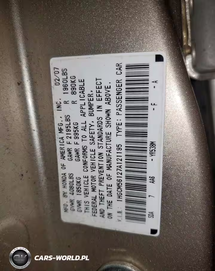 2007 Honda Accord Value VIN:1HGCM56127A121195 - 12