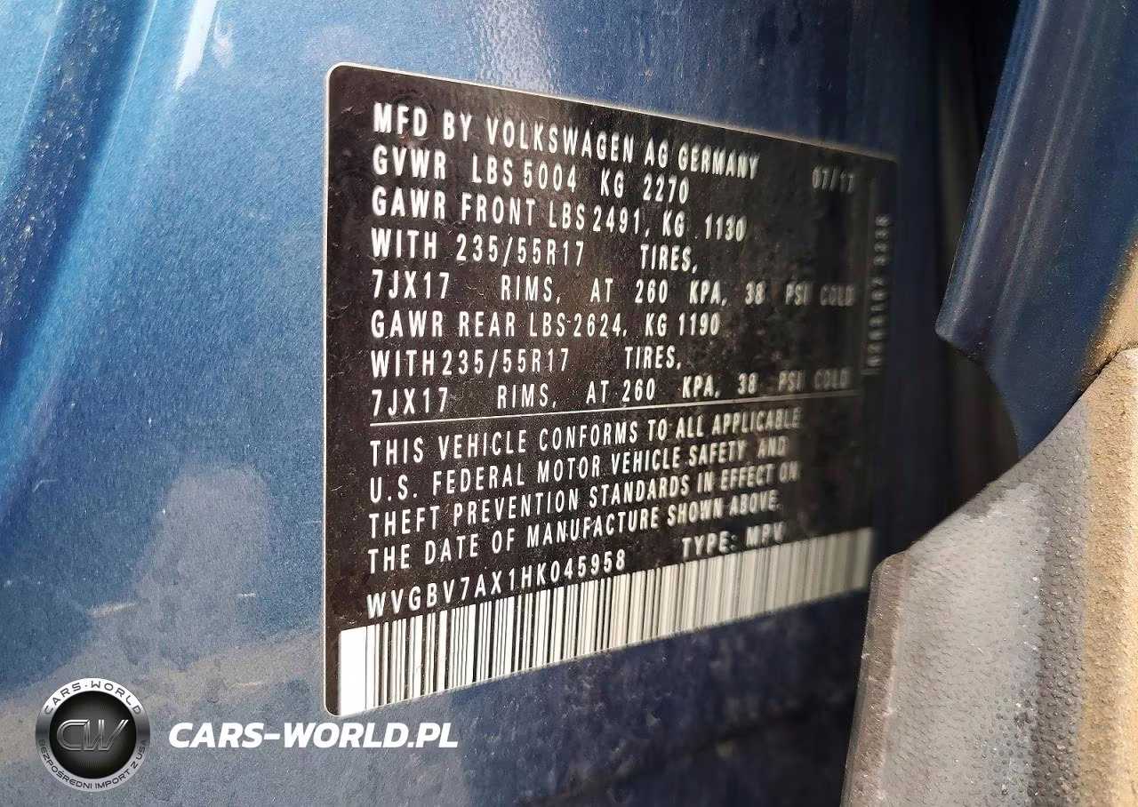 2017 Volkswagen Tiguan S VIN:WVGBV7AX1HK045958 - 12