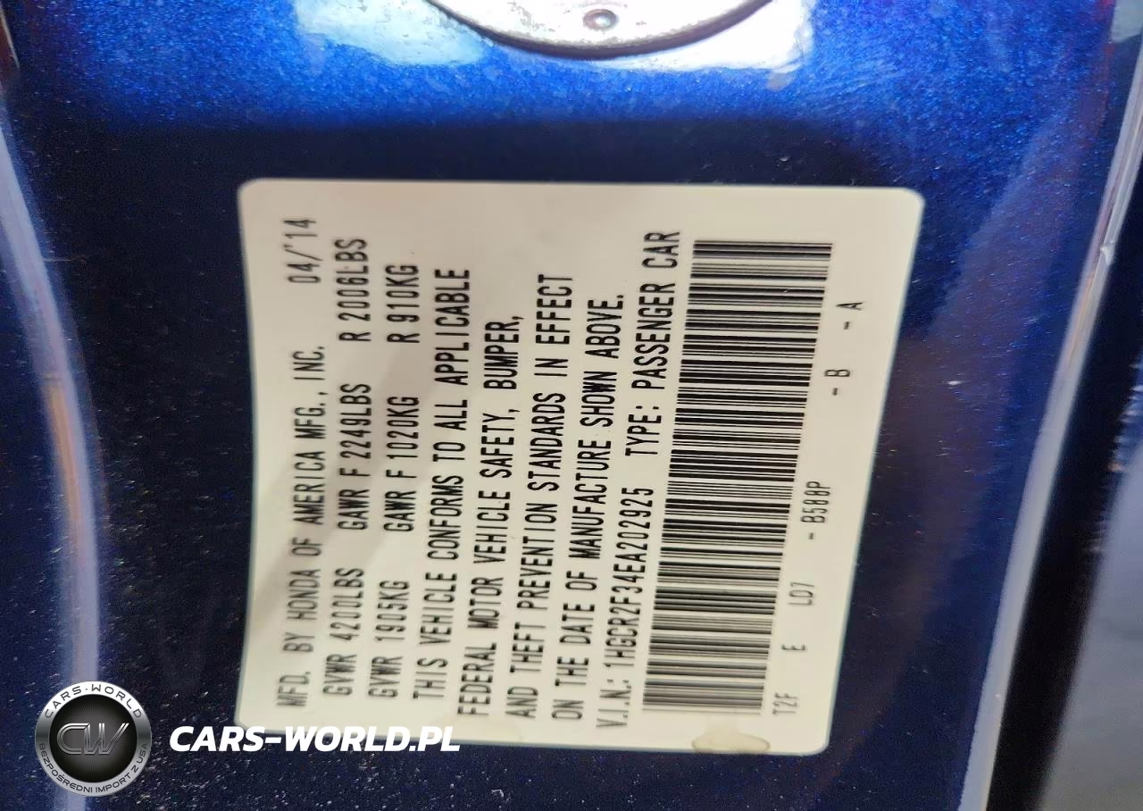 2014 Honda Accord Lx VIN:1HGCR2F34EA202925 - 13