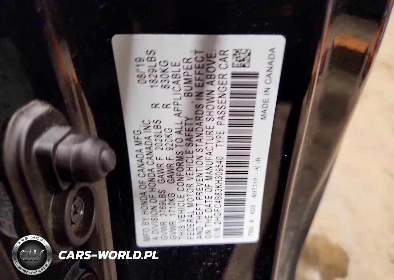 2019 Honda Civic Sport VIN:2HGFC4B83KH309540 - 13