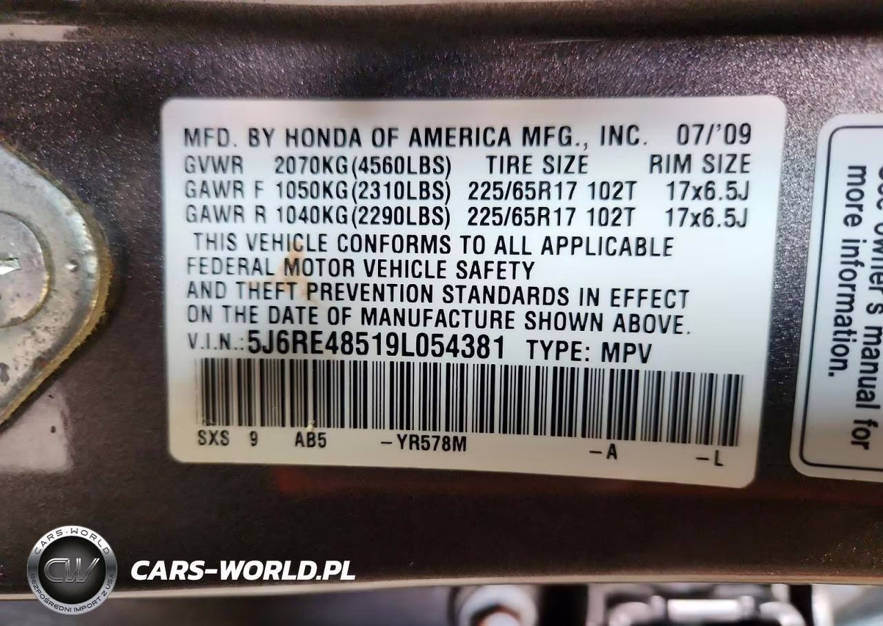 2009 Honda Cr-V Ex VIN:5J6RE48519L054381 - 14