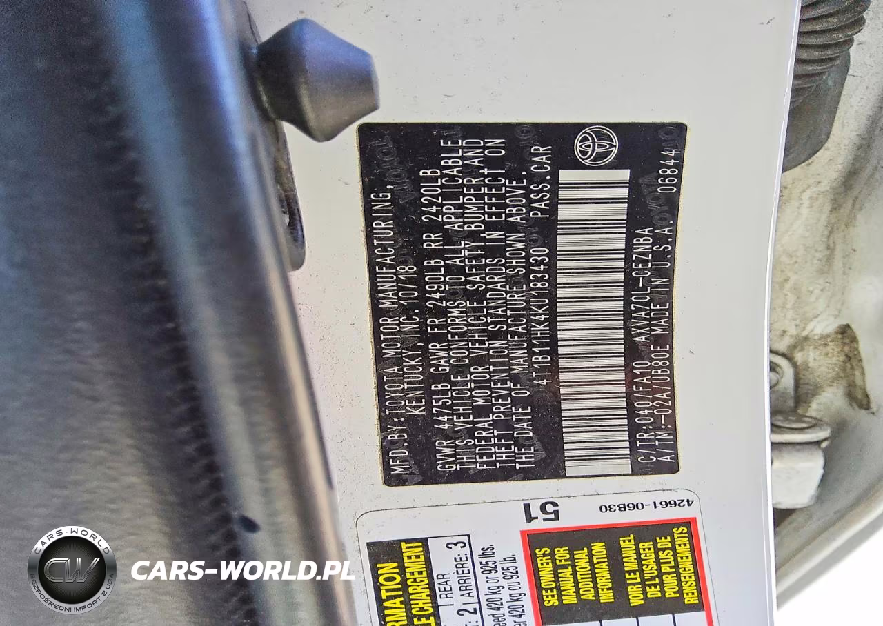 2019 Toyota Camry Le VIN:4T1B11HK4KU183430 - 12