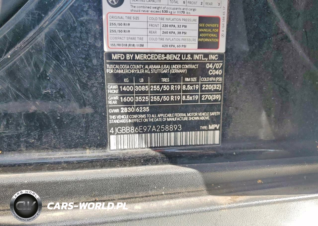 2007 Mercedes-Benz Ml 350 VIN:4JGBB86E97A258893 - 12