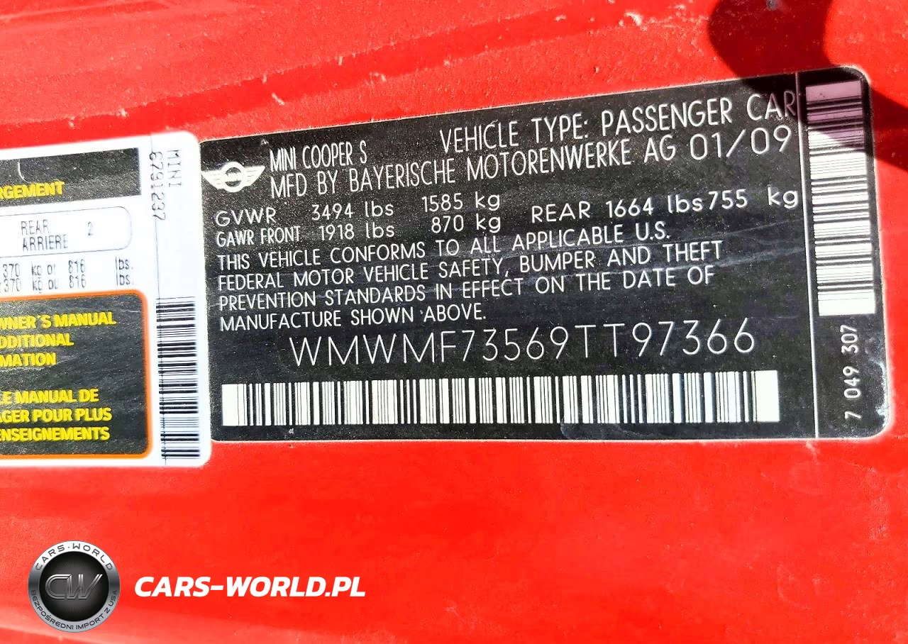 2009 Mini Cooper S VIN:WMWMF73569TT97366 - 12