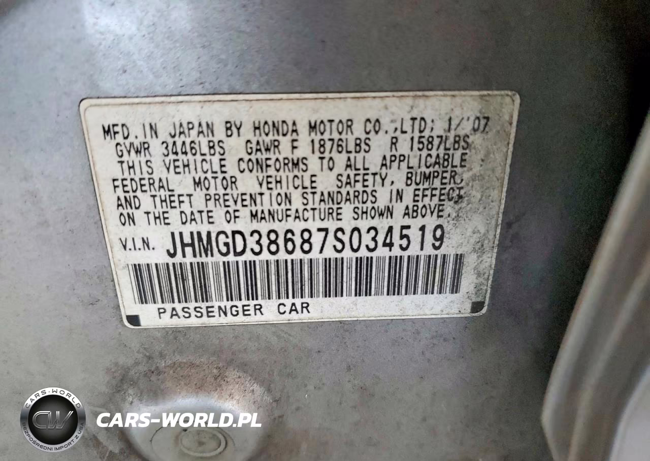 2007 Honda Fit VIN:JHMGD38687S034519 - 12