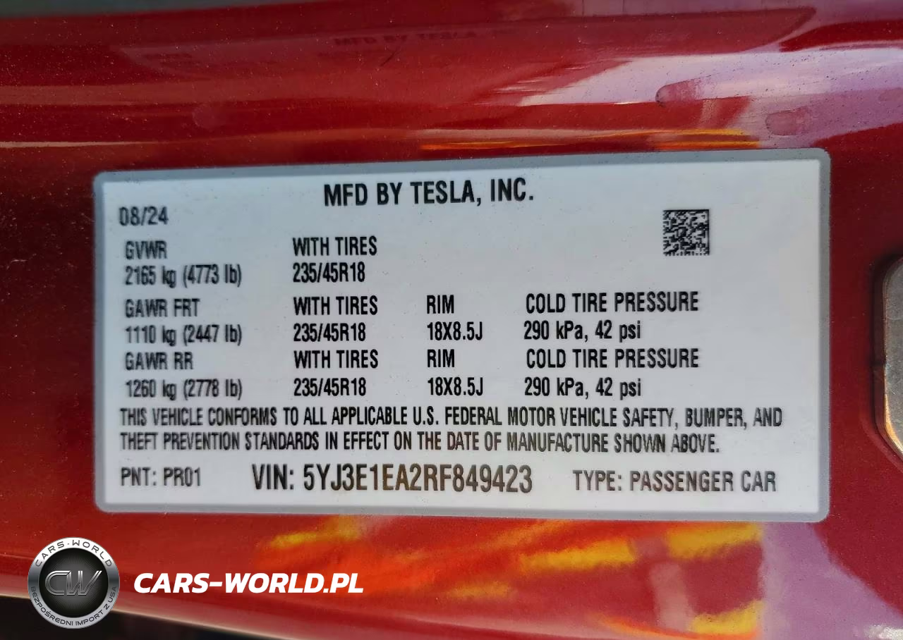 2024 Tesla Model 3 VIN:5YJ3E1EA2RF849423 - 12