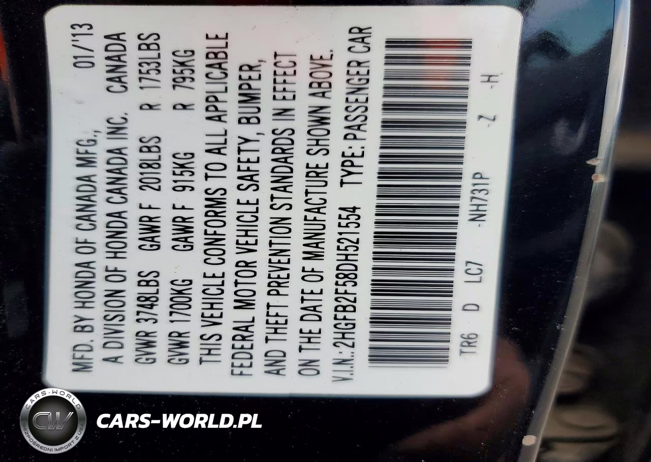 2013 Honda Civic Lx VIN:2HGFB2F58DH521554 - 12