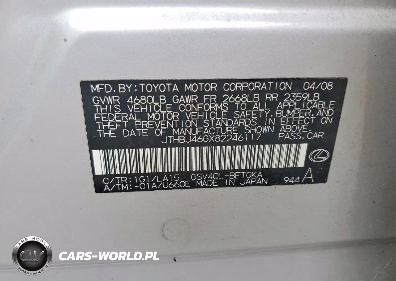 2008 Lexus Es 350 VIN:JTHBJ46GX82246117 - 12