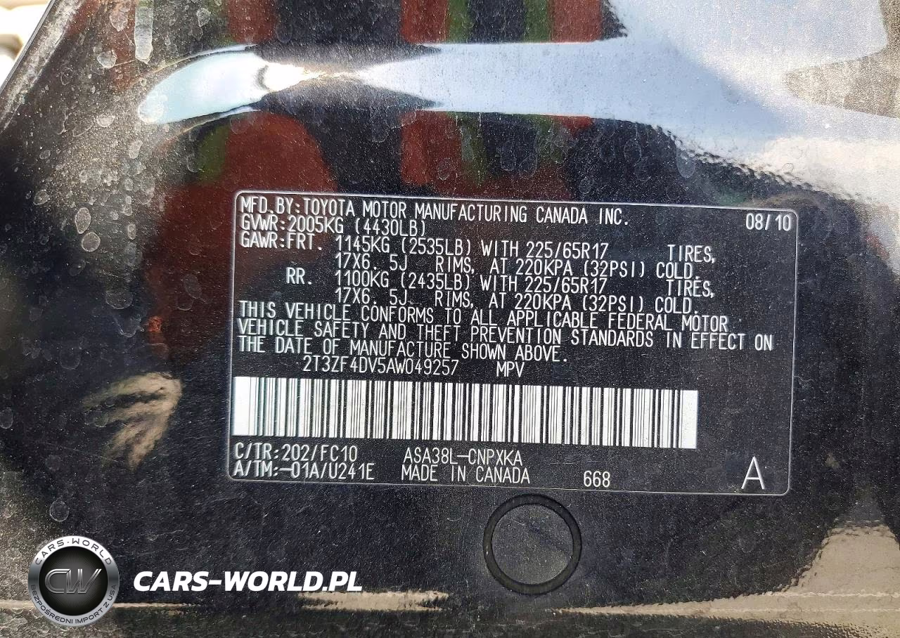 2010 Toyota Rav4 Base VIN:2T3ZF4DV5AW049257 - 13