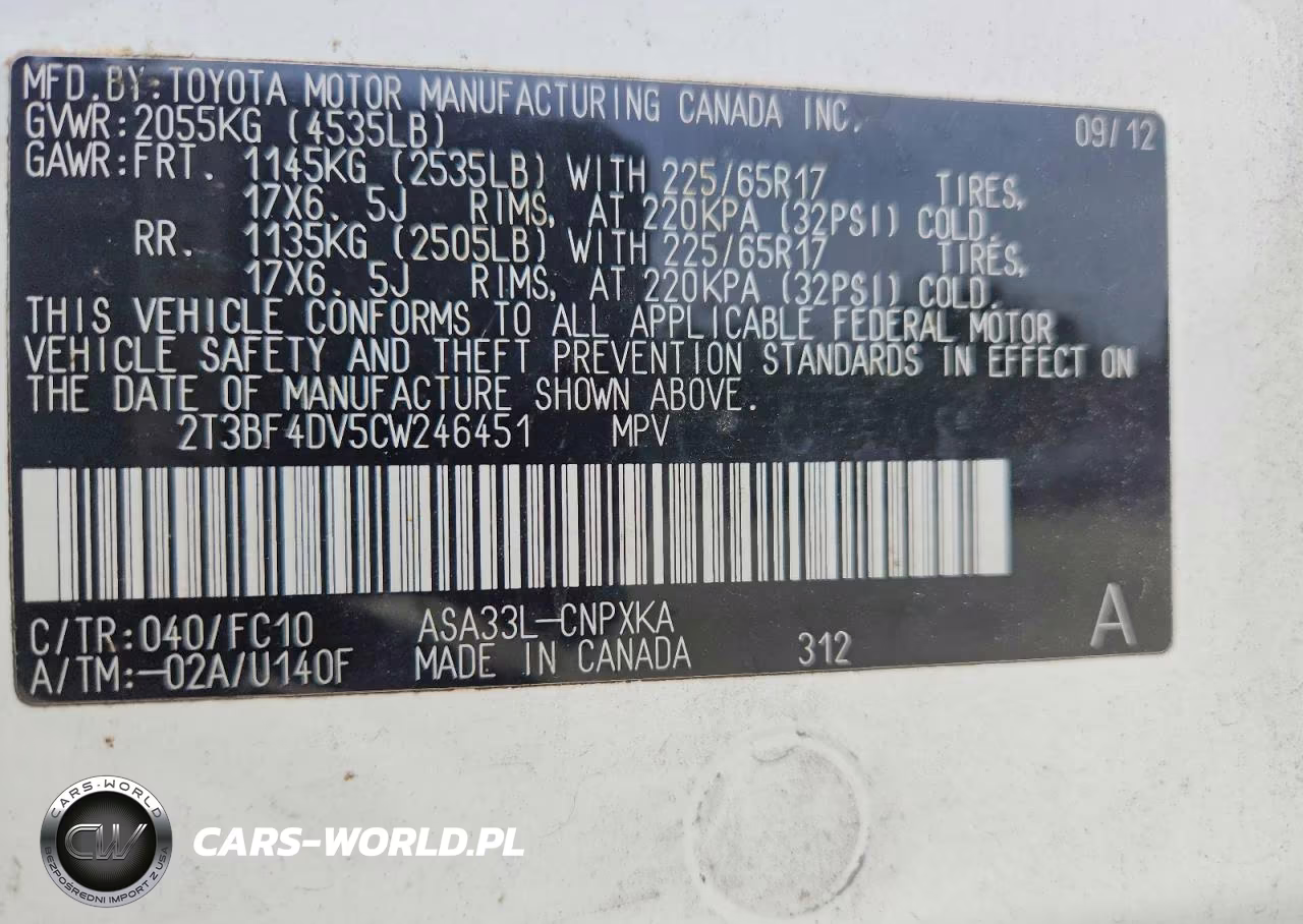 2012 Toyota Rav4 Base VIN:2T3BF4DV5CW246451 - 13