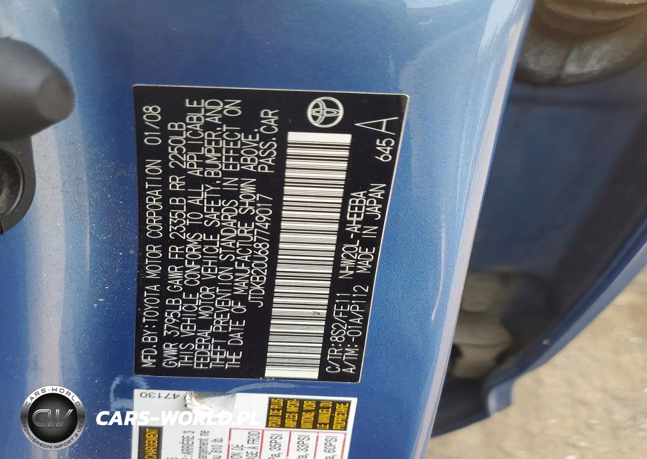 2008 Toyota Prius Base VIN:JTDKB20U687749017 - 12