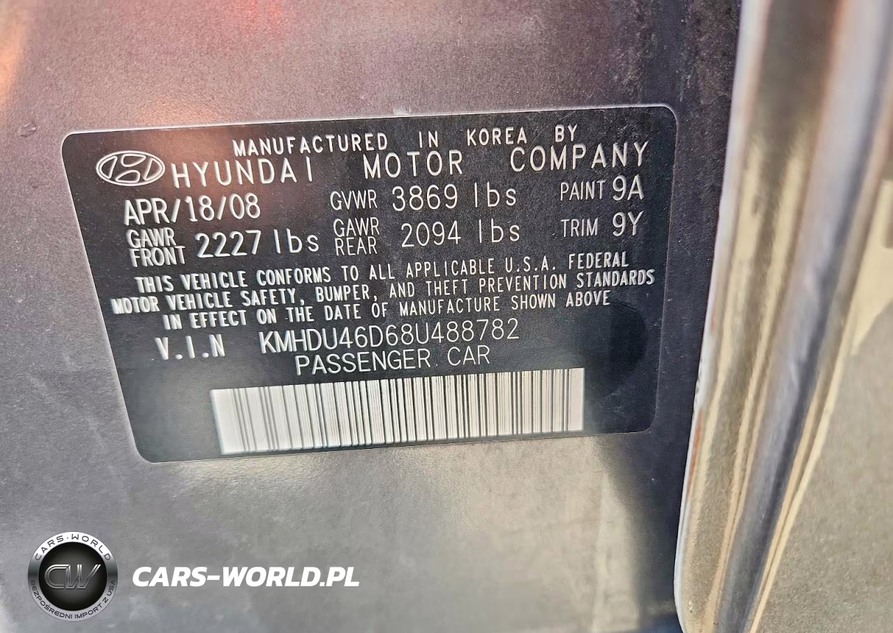 2008 Hyundai Elantra Gls VIN:KMHDU46D68U488782 - 12