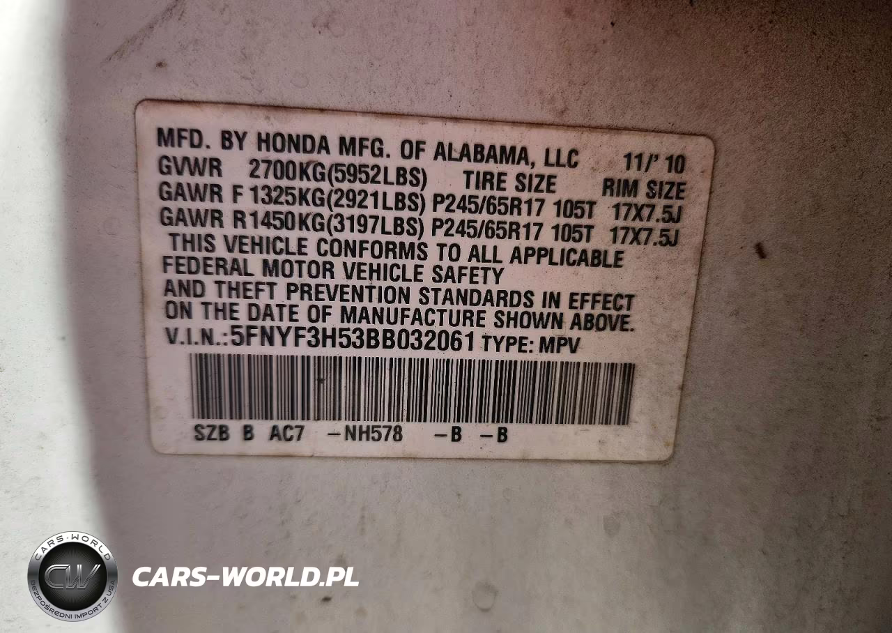 2011 Honda Pilot Exl VIN:5FNYF3H53BB032061 - 13