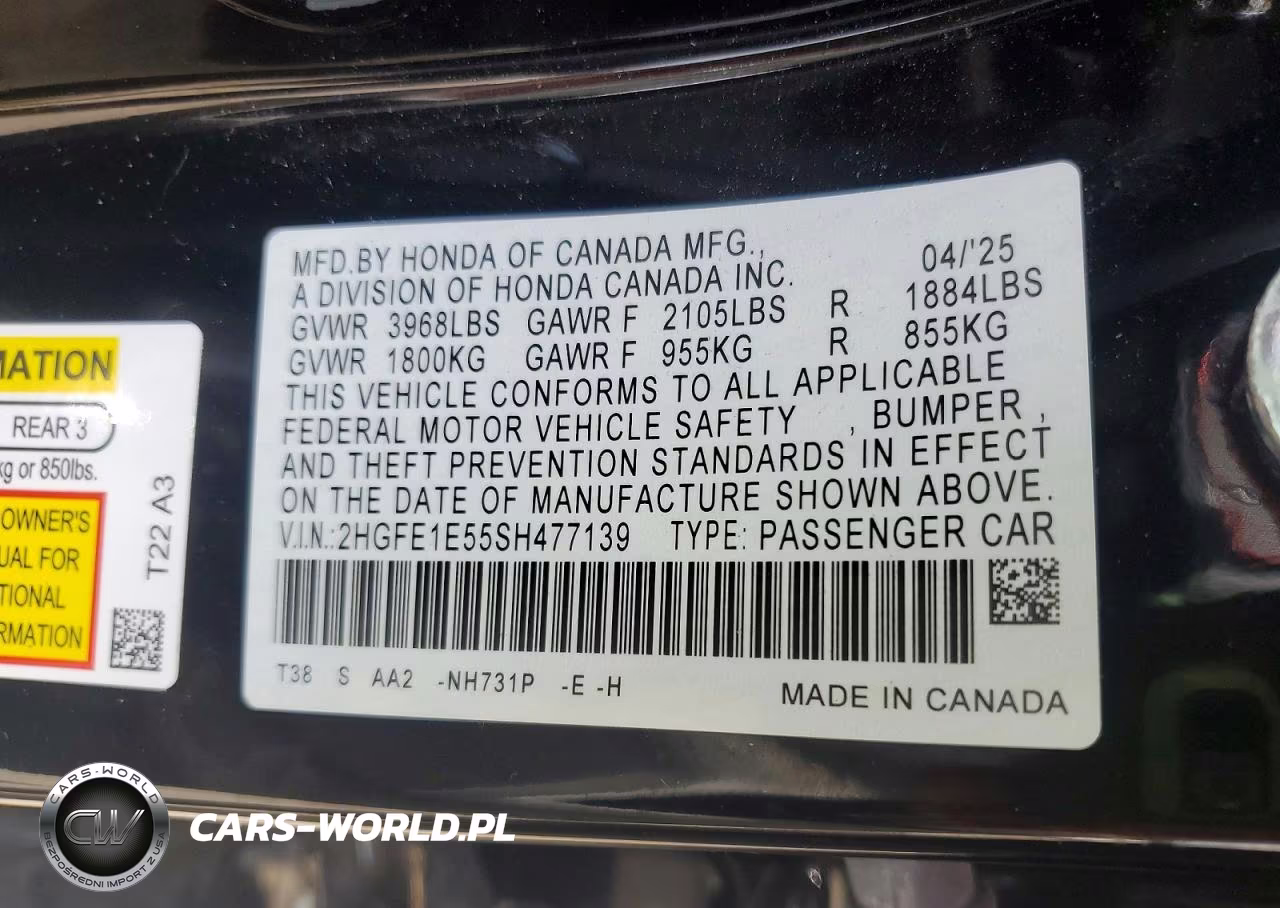 2025 Honda Civic Si VIN:2HGFE1E55SH477139 - 12