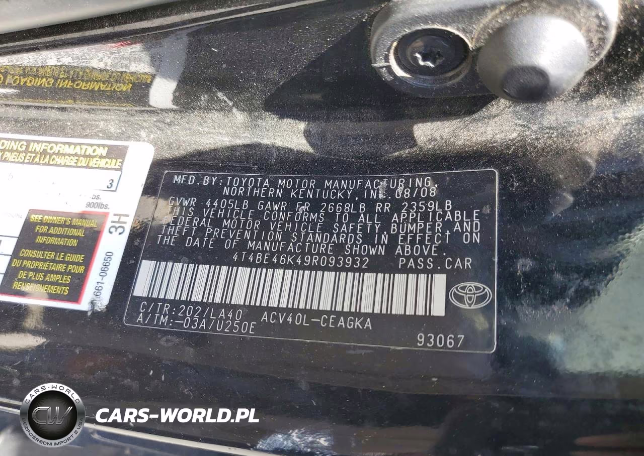 2009 Toyota Camry Xle VIN:4T4BE46K49R093932 - 12