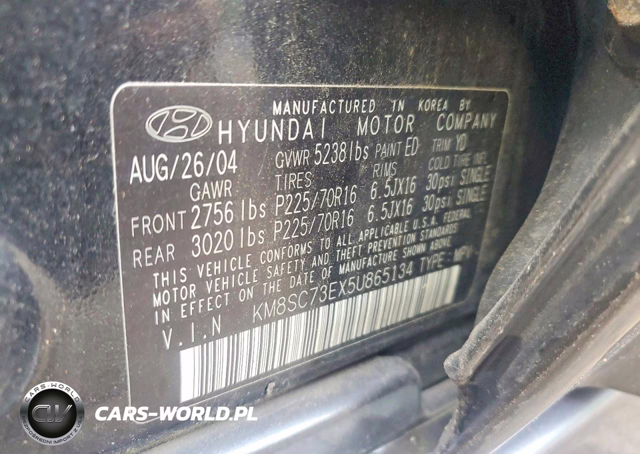 2005 Hyundai Santa Fe Gls VIN:KM8SC73EX5U865134 - 13