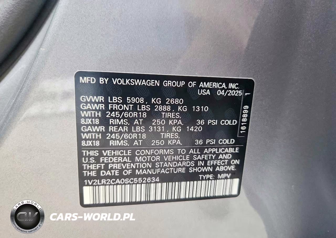 2025 Volkswagen Atlas Se VIN:1V2LR2CA0SC552634 - 13