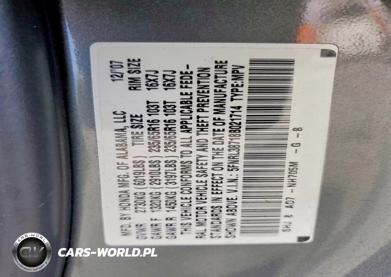 2008 Honda Odyssey Exl VIN:5FNRL38718B021714 - 13