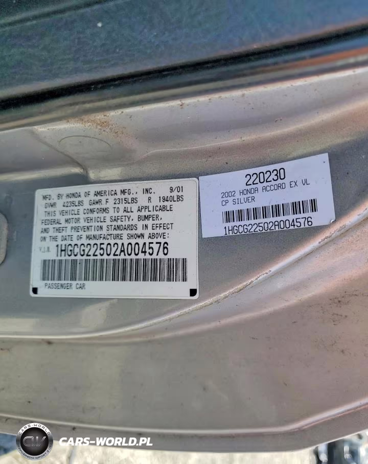 2002 Honda Accord VIN:1HGCG22502A004576 - 12