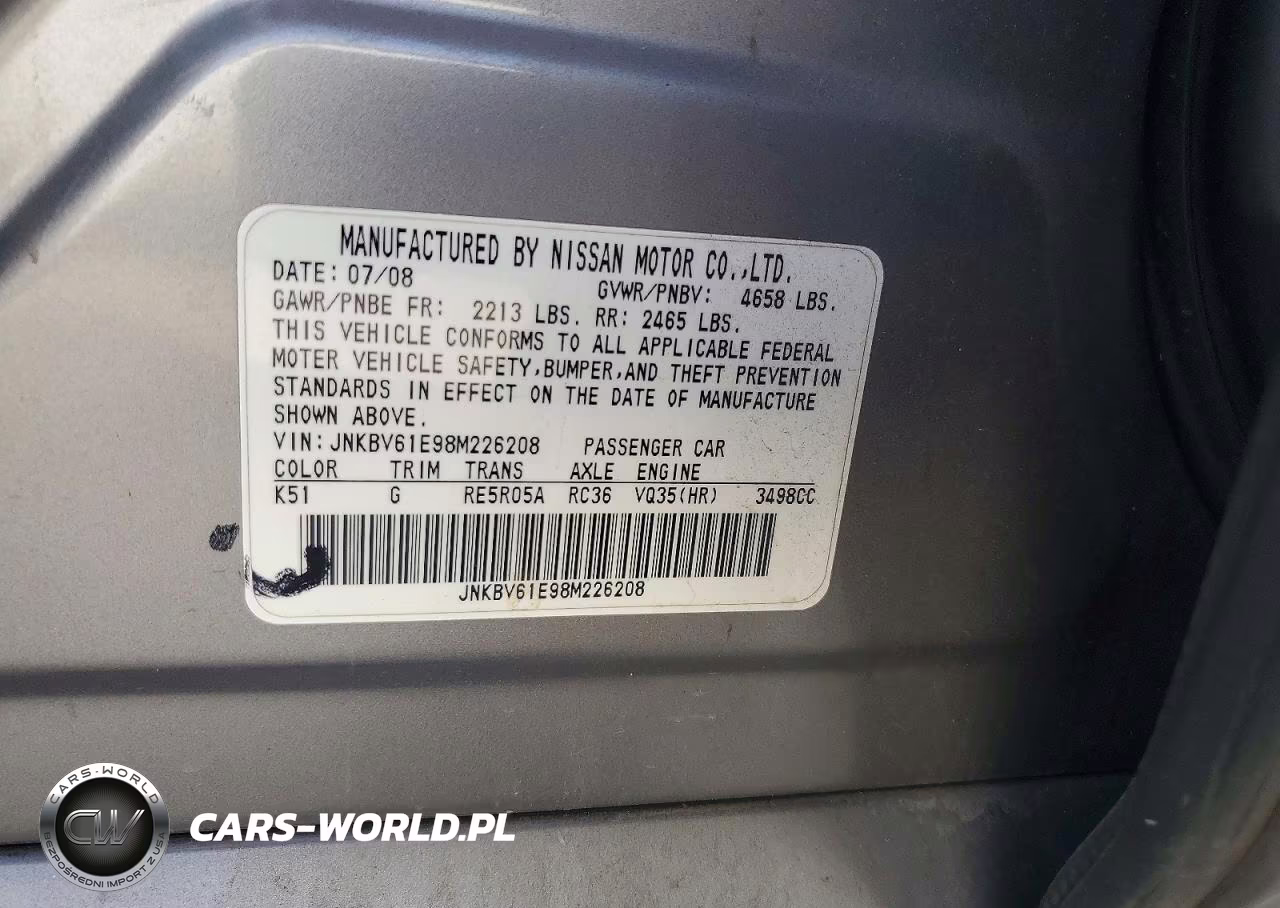 2008 Infiniti G35 Base VIN:JNKBV61E98M226208 - 12