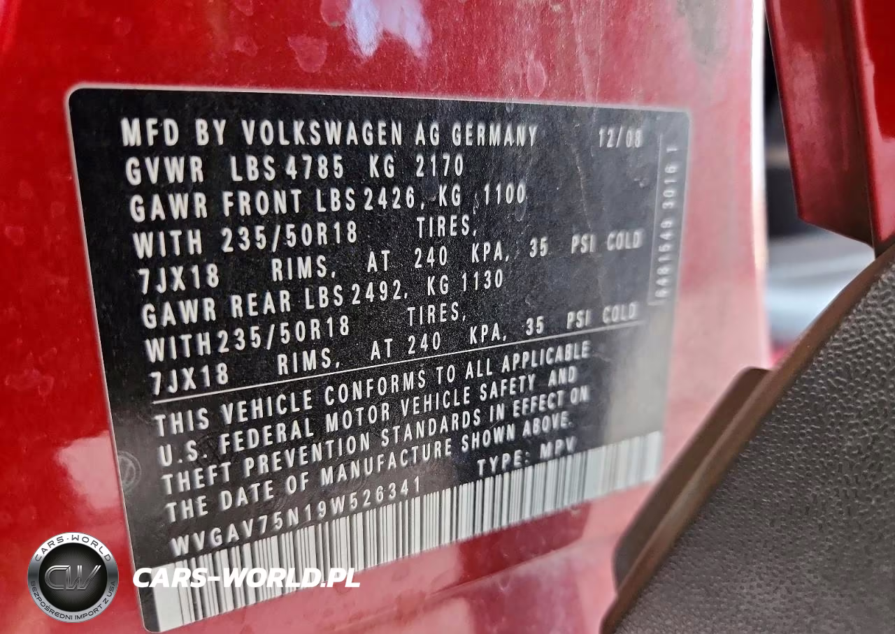 2009 Volkswagen Tiguan S VIN:WVGAV75N19W526341 - 13