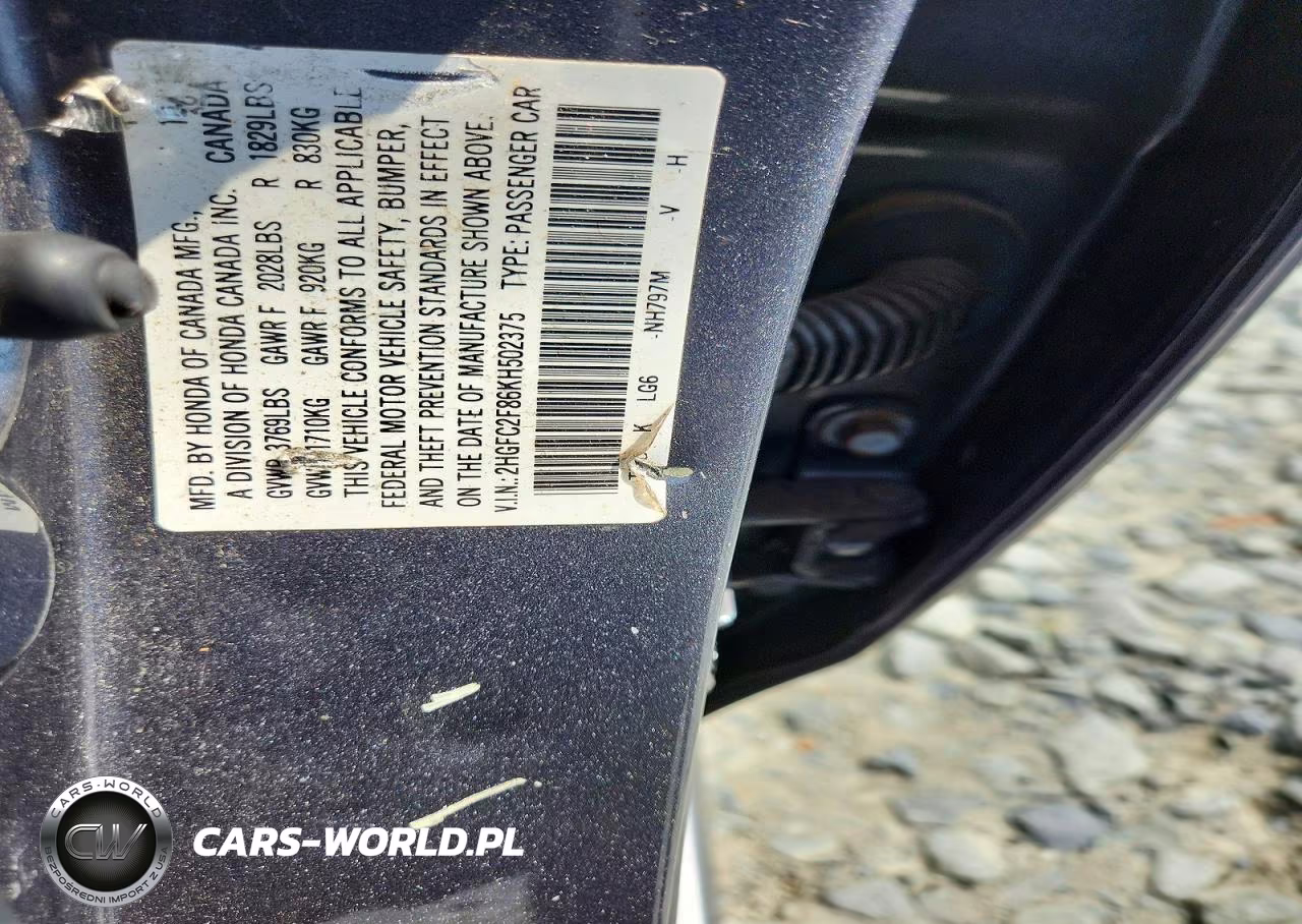 2019 Honda Civic Sport VIN:2HGFC2F86KH502375 - 12